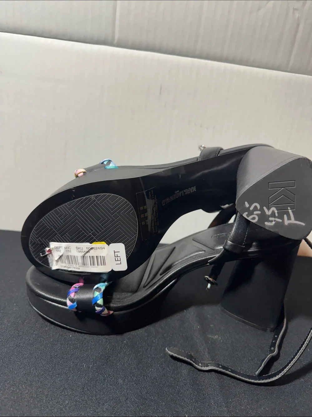 Karl Lagerfeld Black Sandals with Rainbow Braided Straps